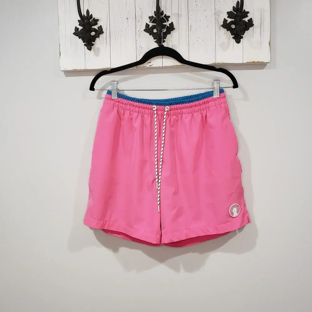 Chubbies Swim Trunks Men's Large Pink Blue Lined 5.5